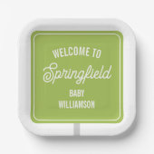 Town Welcome Sign Green Baby Dusche Pappteller (Vorderseite)