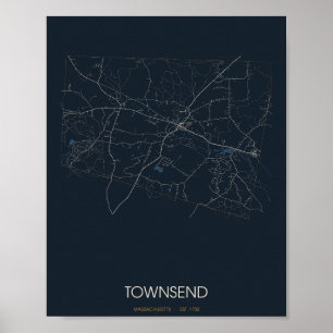 Townsend Massachusetts Straßenkarte Poster (Nacht)