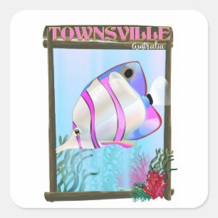 Townsville Australien Tropischer Fisch Reiseplakat Quadratischer Aufkleber