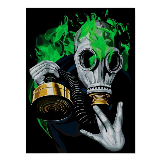 Toxische Gasmaske: Neonflammen Poster (Vorderseite)