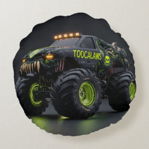 Toxischer Bio-Panzer-Monstertruck - Neon Grün Cybe Rundes Kissen