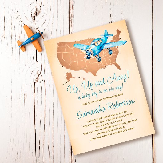 Toy Airplane Vintage Reiseplan Kinderdusche Einladung