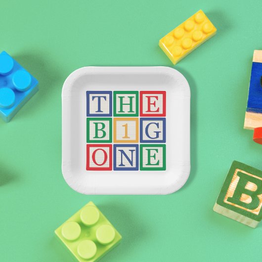 Toy Block Big One Birthday Pappteller
