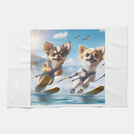 Toy dogs Waterskiing! Geschirrtuch (Horizontal)
