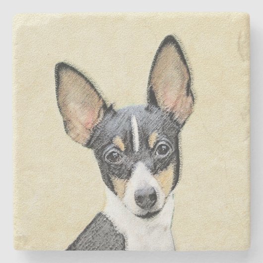 Toy Fox Terrier Painting - Niedliche Original Dog Steinuntersetzer (Vorderseite)