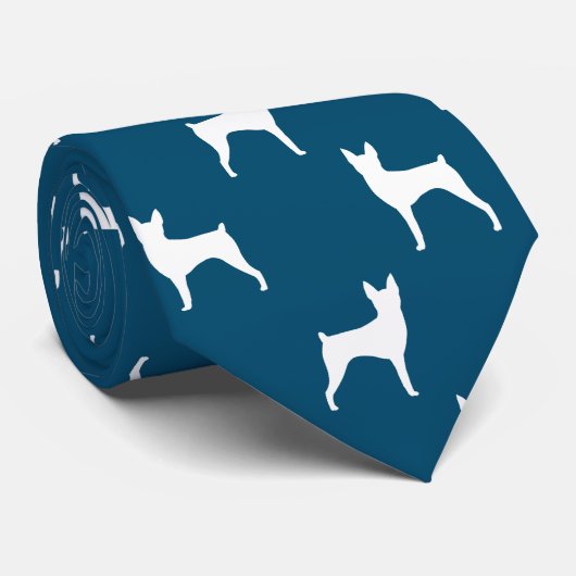 Toy Fox Terrier Silhouetten Muster Blau und Weiß Krawatte (Gerollt)