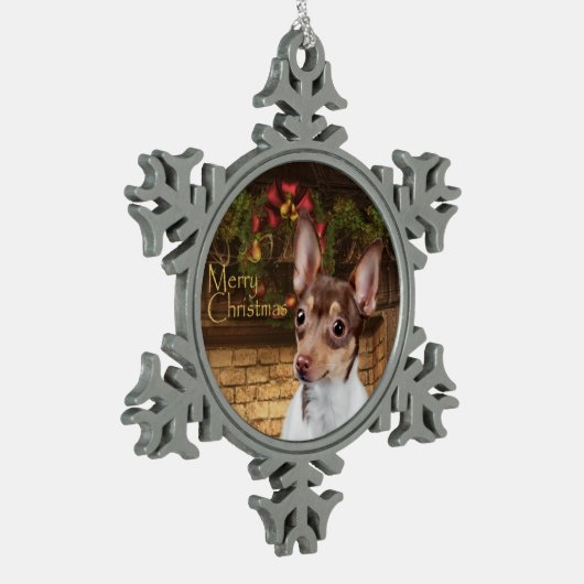 Toy Fox Terrier Weihnachtsschmuck Schneeflocken Zinn-Ornament (Links)