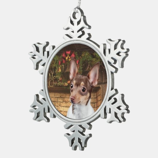 Toy Fox Terrier Weihnachtsschmuck Schneeflocken Zinn-Ornament (Rechts)