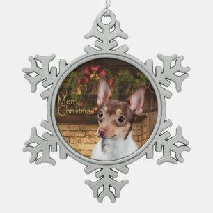 Toy Fox Terrier Weihnachtsschmuck Schneeflocken Zinn-Ornament