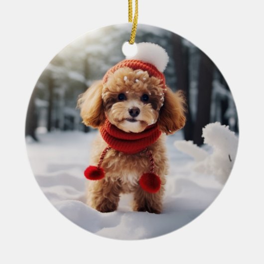 Toy Poodle Dog Christmas Keepake Keramik Ornament (Vorne)
