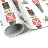 Toy Soldier Holly Watercolor Roter Weihnachtsfeier Geschenkpapier (Rolleneckpunkt)