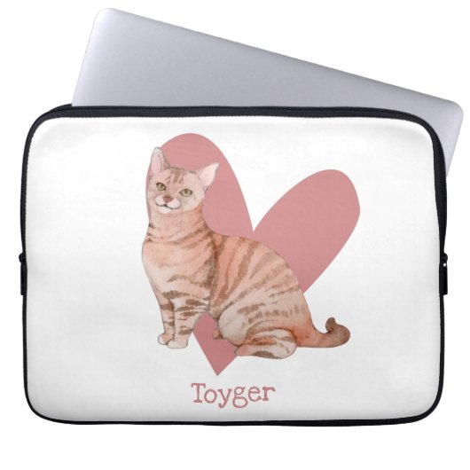 Toyger Cat Watercolor Kitty Pink Herz Laptopschutzhülle (Vorderseite)