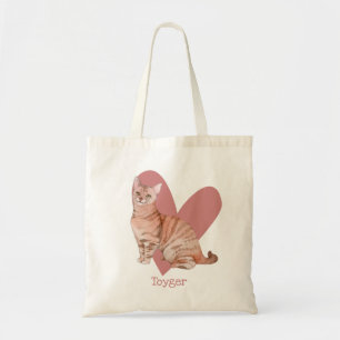 Toyger Cat Watercolor Kitty Pink Herz Tragetasche