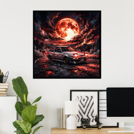 Toyota Trueno AE86 unter einem karmesinroten Mond Poster