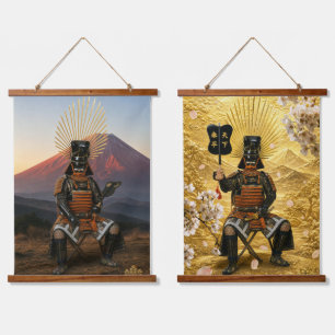 Toyotomi Hideyoshi Samurai-Rüstung Roter Fuji und Wandteppich Mit Holzrahmen