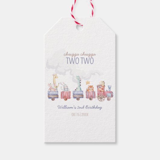 Toyotzug All Aboard Geburtstag einladen, Zoo Tiere Geschenkanhänger (Vorderseite)