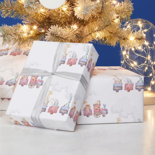 Toyotzug All Aboard Geburtstag einladen, Zoo Tiere Geschenkpapier (Feiertage)