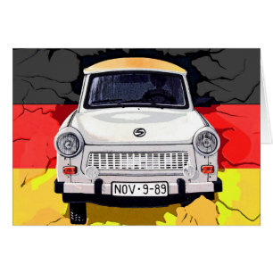 Trabant-Auto und deutsche Flagge, Berliner Mauer