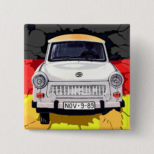 Trabant-Auto und deutsche Flagge, Berliner Mauer Button (Vorderseite)