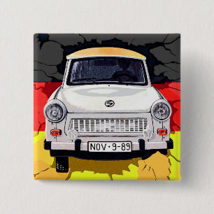 Trabant-Auto und deutsche Flagge, Berliner Mauer Button