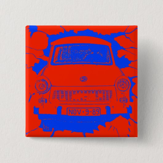 Trabant-Auto und rote/blaue Berliner Mauer Button (Vorderseite)