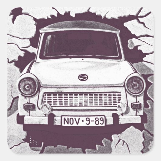 Trabant Car , Black & White, Berliner Mauer (1) Quadratischer Aufkleber (Vorderseite)