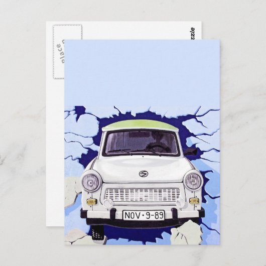 Trabant Car , Blauer Blau, Berliner Mauer Postkarte (Vorne/Hinten)