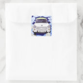 Trabant Car , Blauer Blau, Berliner Mauer Quadratischer Aufkleber (Tasche)