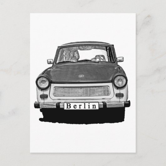Trabant Car Front, Schwarz und Weiß, Berlin Postkarte (Vorderseite)