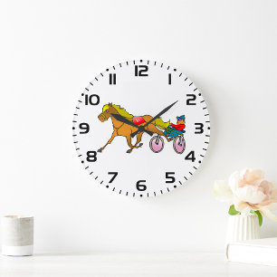 Trabrennpferd und Fahrer Große Wanduhr