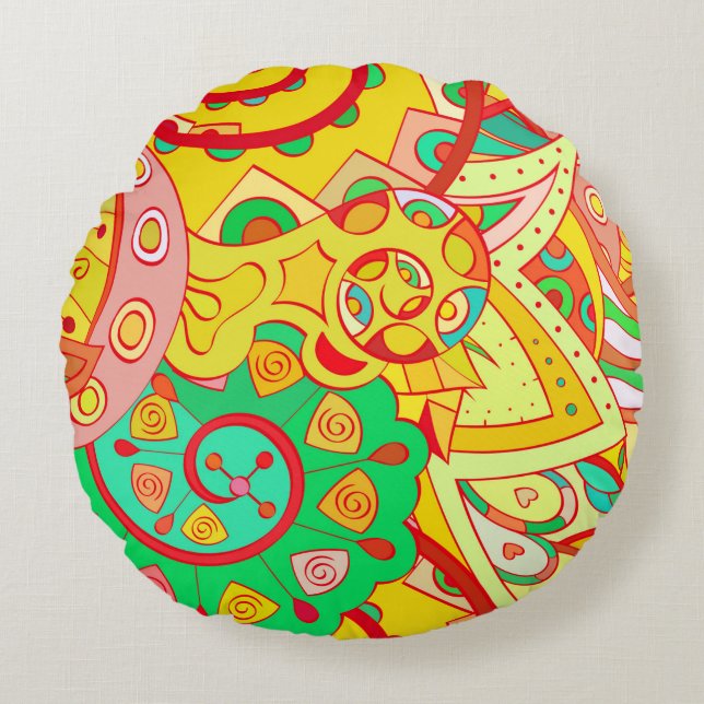 Tracery nahtloses Muster. Design von Mehndi. Ethni Rundes Kissen (Vorderseite)