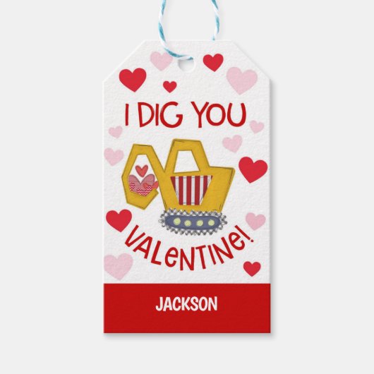 Trackhoe Valentine Favor Tag Geschenkanhänger (Vorderseite)