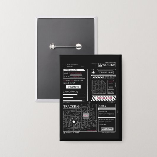 Tracking - Techno-Brutalist Streetwear Design Button (Vorderseite/Rückseite)