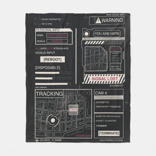 Tracking - Techno-Brutalist Streetwear Design Fleecedecke (Vorderseite)