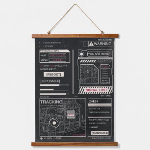 Tracking - Techno-Brutalist Streetwear Design Wandteppich Mit Holzrahmen