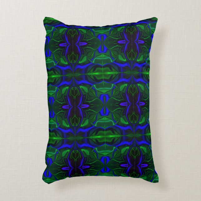 Traços azuis 'flutuando' sobre fundo verde. dekokissen (Vorderseite(Vertikal))