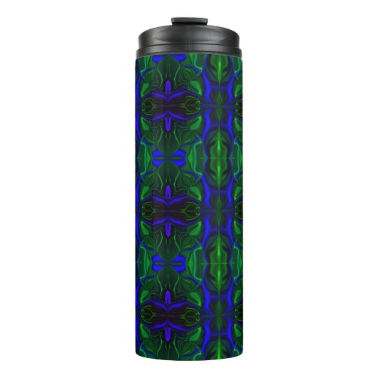 Traços azuis 'flutuando' sobre fundo verde. thermosbecher (Vorderseite)