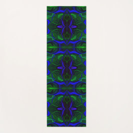 Traços azuis 'flutuando' sobre fundo verde. yogamatte