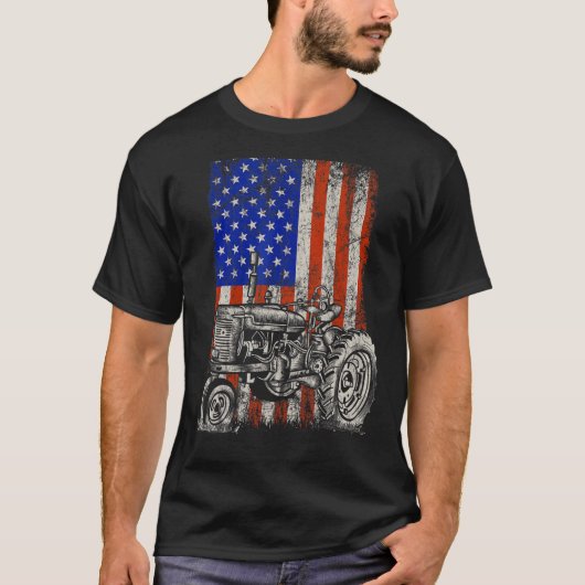 Tractor American US Flag Patriotic Bauer Vierte T-Shirt (Vorderseite)