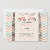 Tractor Aqua Coral Gray Girl Babydusche Einladung (Vorderseite)