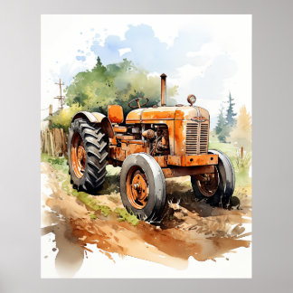 TRACTOR-Aquarellbild Poster