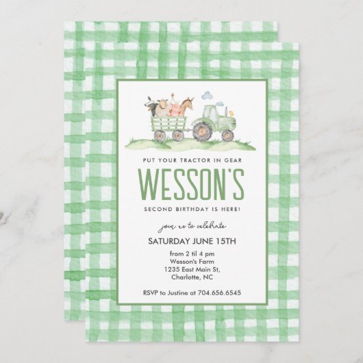 Tractor Birthday, Farm Birthday Invitation Einladung (Vorne/Hinten)