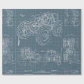 Tractor Blueprint Grau Hintergrund Geschenkpapier (Flach)