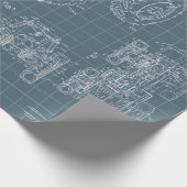 Tractor Blueprint Grau Hintergrund Geschenkpapier (Ecke)