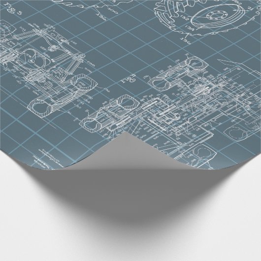 Tractor Blueprint Grau Hintergrund Geschenkpapier (Ecke)