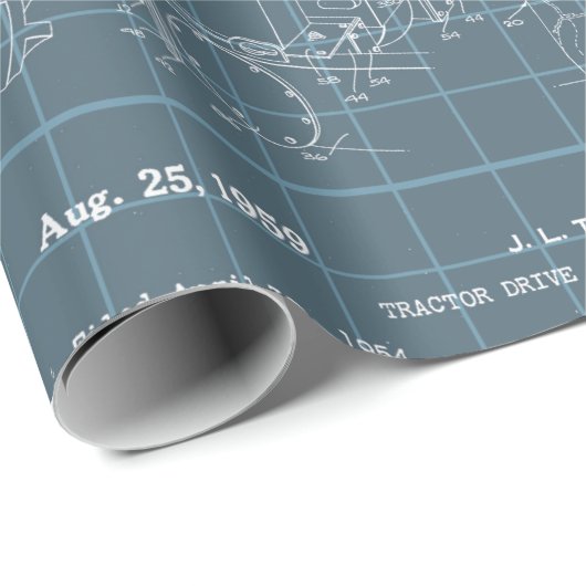 Tractor Blueprint Grau Hintergrund Geschenkpapier (Rolleneckpunkt)