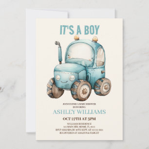 Tractor Boy Blue Baby Shower Einladung