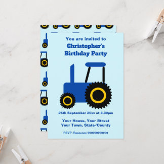 Tractor Design Personalised Birthday Party Einladung