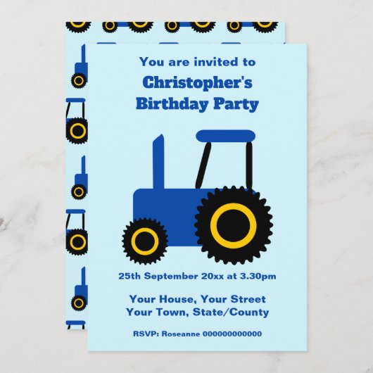 Tractor Design Personalised Birthday Party Einladung (Vorne/Hinten)