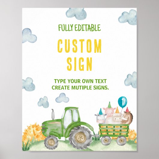 Tractor Farm Animal Birthday Party Table Sign Poster (Vorne)